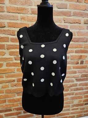Victor Glemaud Black Knit Tank with White Polka Dots